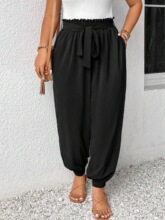 R 13923 Casual Solid Color Cuffed Pants ���ɴ�ɫ���п�