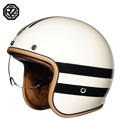 Dəbilqə (Kaska) aksesuarları, Orz Motorcycle Retro Helmet Men's - m-milky-white-water-drop-yellow-inside