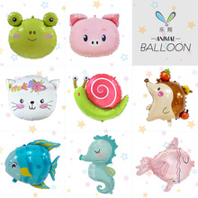 跨境 新款卡通青蛙猪头猫咪罗非鱼刺猬 动物铝膜气球儿童派对装饰