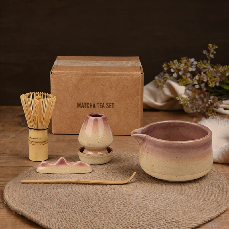 Matcha Bowl Set with Matcha Whisk, Japanese Tea Bowl, Mixing Tool, Tea Whisk, Kiln-Fired Utensil Set