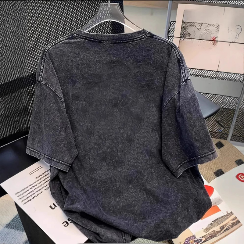 夏のアメリカの半袖の女性のtシャツは水洗いして古い重ポンドの純綿の大きいサイズのinsの潮流の欧米の高い街の半袖の上着を作ります。|undefined
