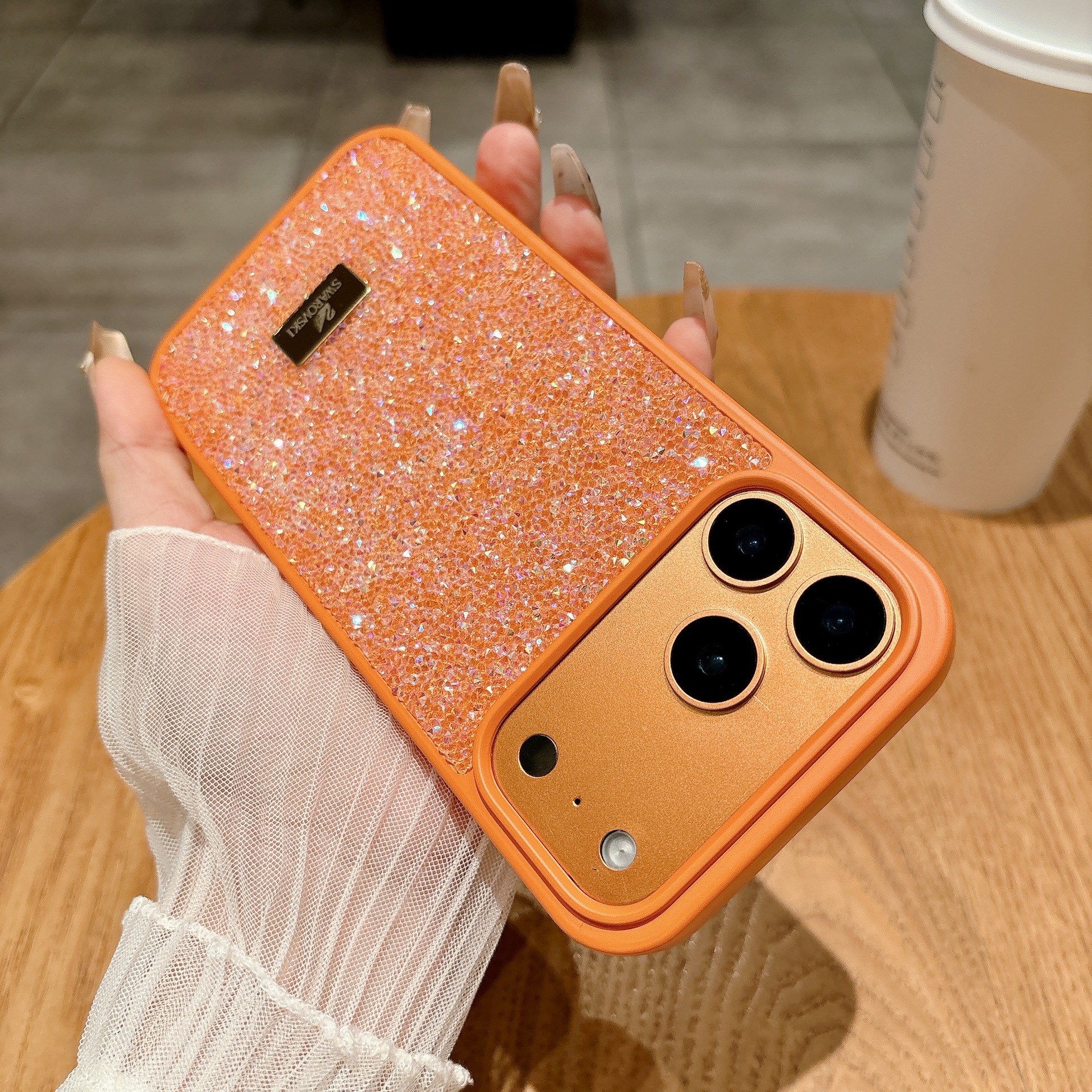 iPhone 16 Pro üçün parıltılı daşlı telefon qabı — tam örtüklü