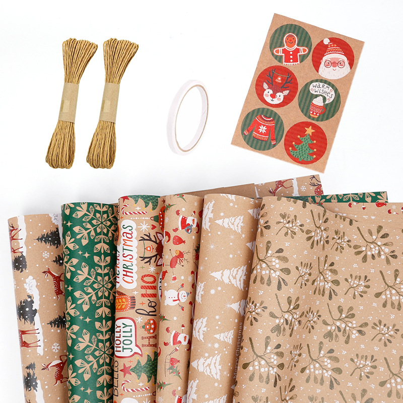 Papel de embalaje de regalos de Navidad transfronterizos Papá Noel campana flocos de nieve Papá Noel flores de embalaje de regalo