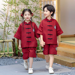 漢服男童夏季薄款中國風女童唐裝兒童古風套裝寶寶夏裝民族演出服