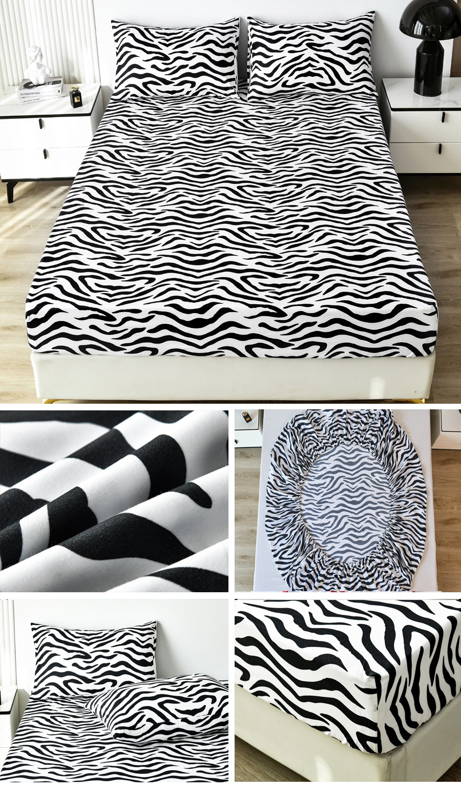 Einzelkissen-Spannbetttuch-Matratzenschutzbezug, 90 g gebürstete Mikrofaser, dreiteiliges Set_voghion.com