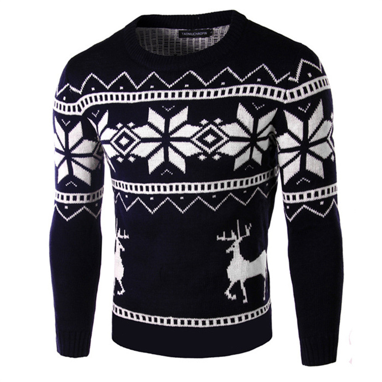 Autumn and winter cross-border foreign trade sweaters fashionable round neck sweaters snowflake elk jacquard Christmas sweaters for men and women