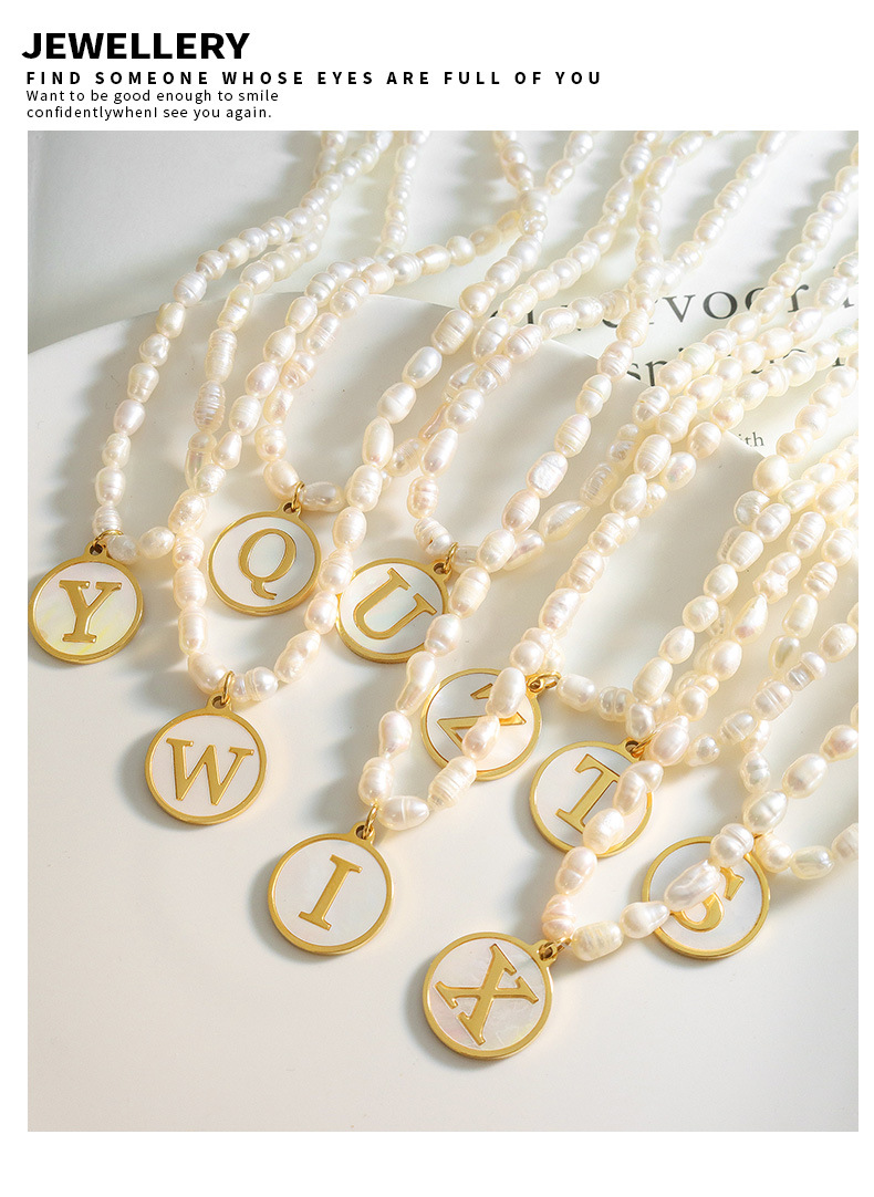 18K Real Gold Plated Plating Material 304 Stainless Steel Pendant Material French Style Letter Pearl Titanium Steel Plating Inlay Shell Pendant Necklace 1 Piece