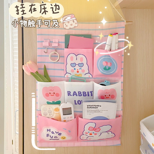 Fabric storage bag hanging behind dormitory door wall-mounted storage bag college student bedside wall hanging mobile phone storage pocket