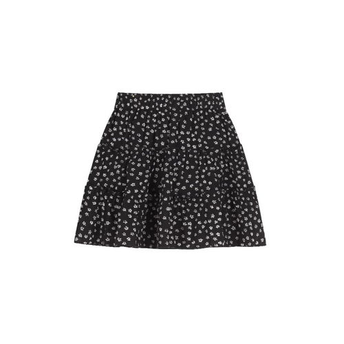 Korean-style black floral half skirt for women, summer 2025, cake skirt half skirt, petite A-line skirt, short skirt