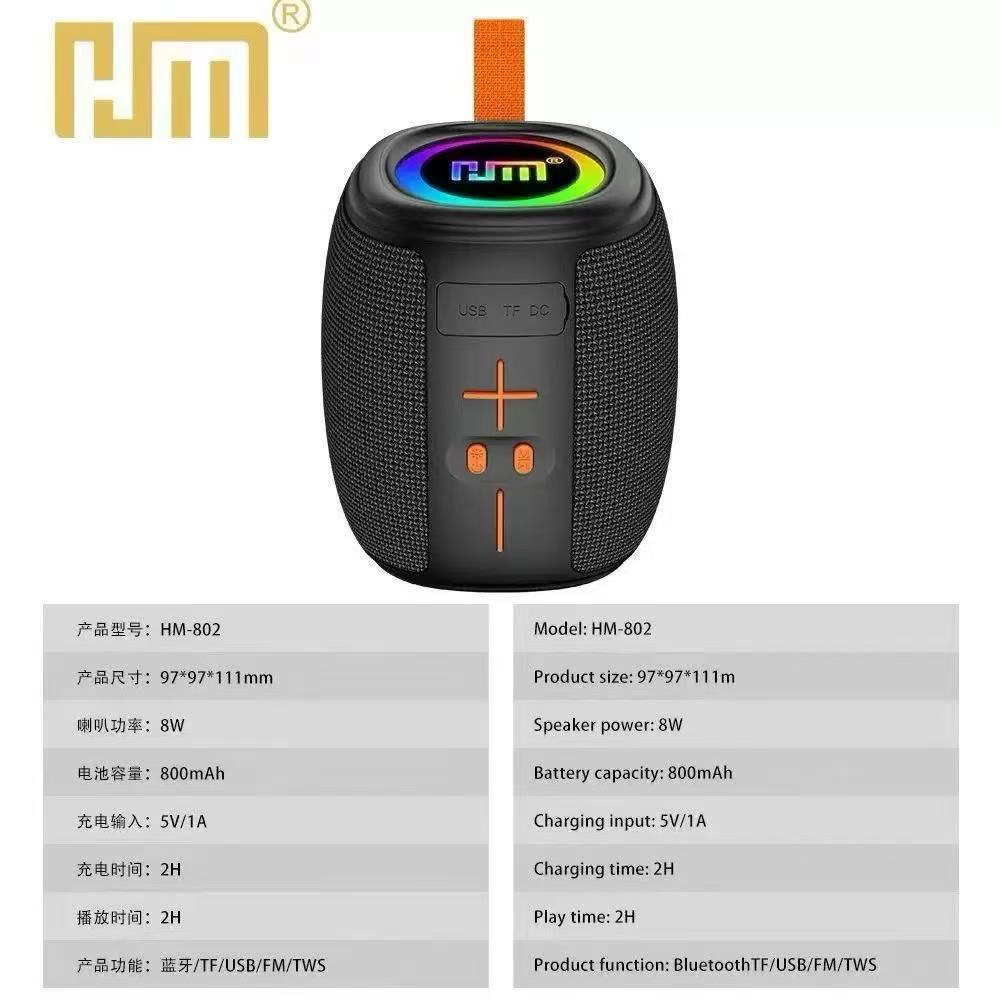 HM-802 portable altavoz bluetooth pequeño cañón de acero portátil al aire libre subwoofer doméstico tarjeta de lámpara RGB mini sonido