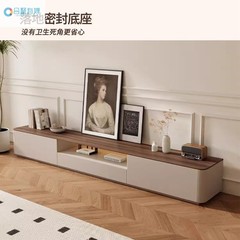小さなアパート無垢材コーヒーテーブルクルミ色床置きテレビキャビネットリビングルームホームコンビネーションフレンチクリームスタイルテレビキャビネット