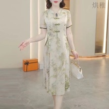 X醯3新中式国风妈妈新款夏装气质连衣裙2024中老年洋气时尚长裙子