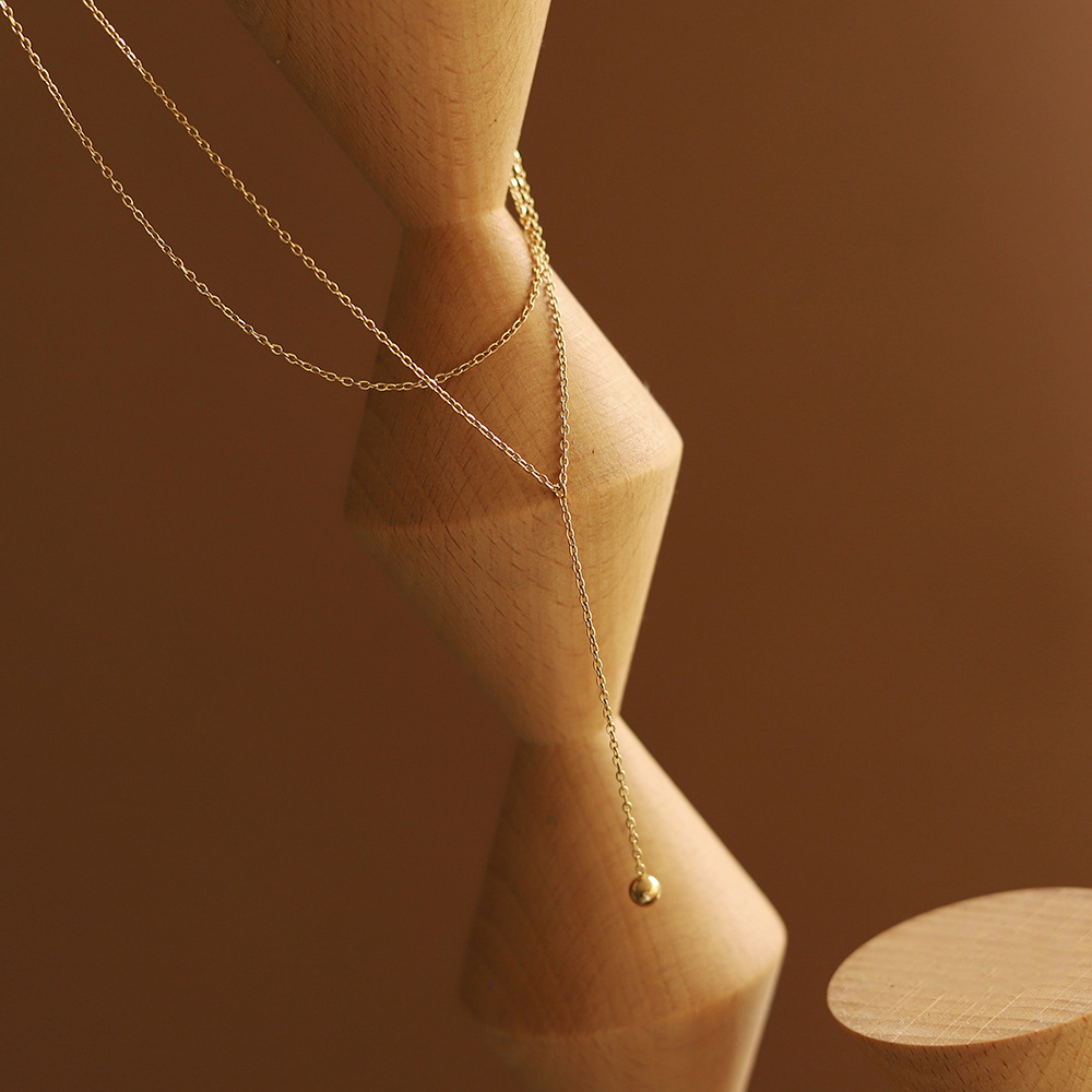 Linglang Minimalist Y-shaped Tassel Gold Chain Stacked Necklace 18K Gold Plated Layered Necklace Gold Jewelry