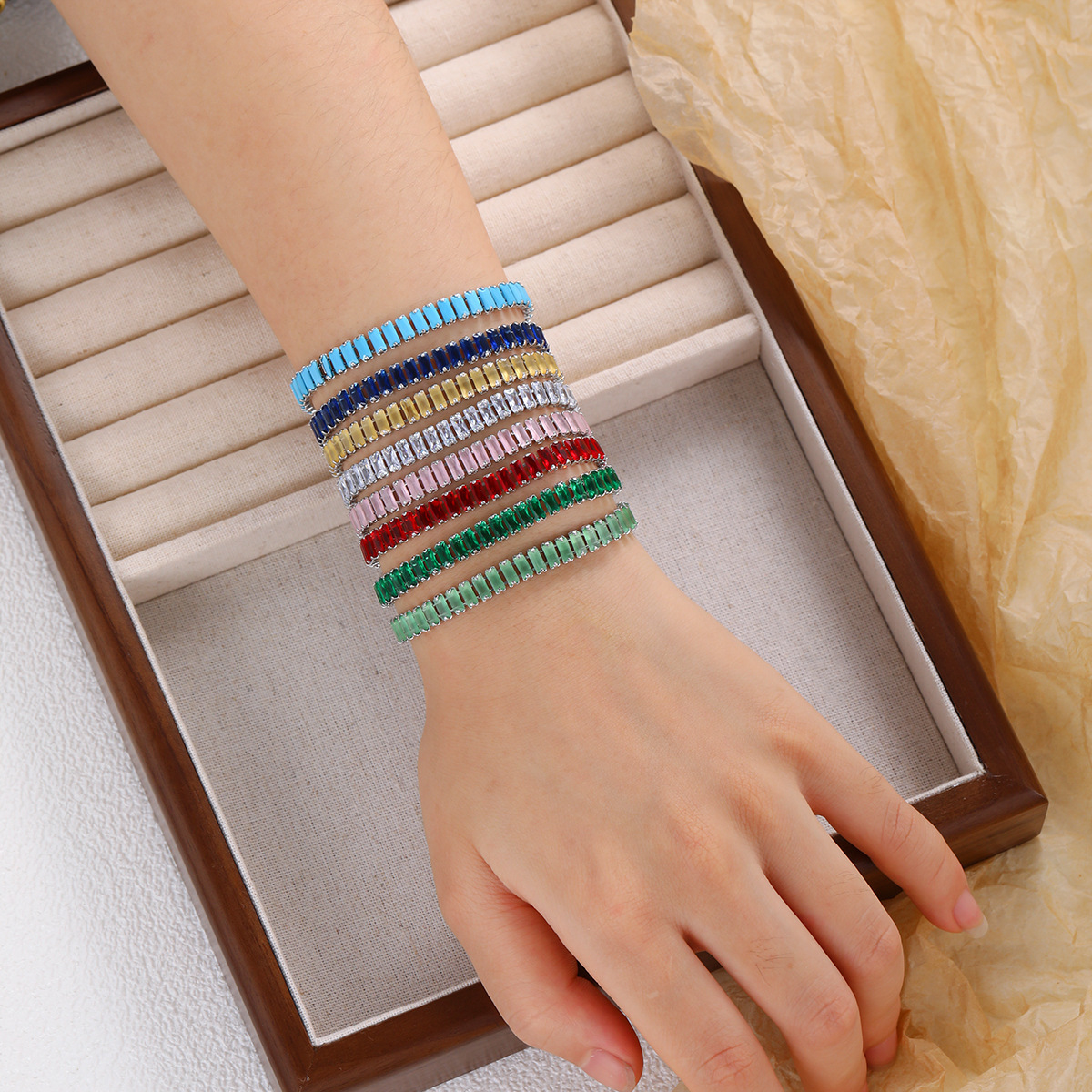 fashionable mesh tennis copper bracelet with zircon hip-hop style