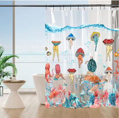 Cross-border Amazon Temu Source Ocean Bath Curtain EVA Punch-Free Shower Curtain Mermaid Print Bathroom Partition Curtain
