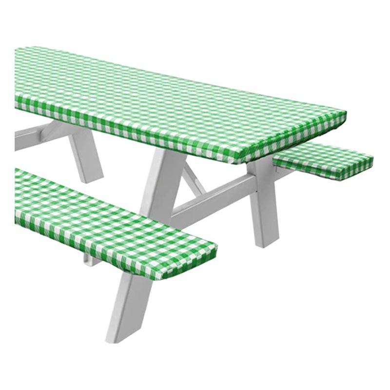 PVC franela banda elástica mantel de plástico rectangular impreso a cuadros a prueba de aceite a prueba de agua transfronteriza conjunto de tres piezas al aire libre