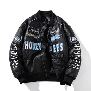 Leather Motorcycle Jacket Men's Spring and Autumn Men's American Embroidered Baseball Suit Fashion Brand Aviator 2023 High Street Jacket