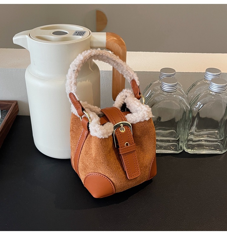 Lambskin mini bucket bag, Maillard suede retro handbag, 2024 new style, single-shoulder crossbody handbag undefined