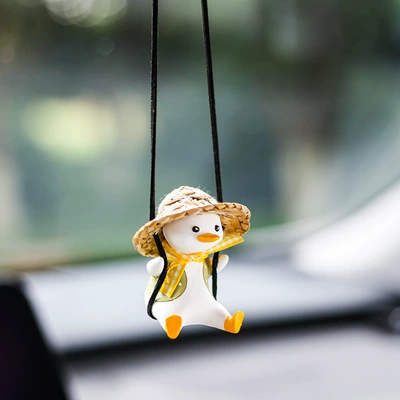 car internet red pendant female — Car hanging - green-waistcoat-straw-hat-duck-pendant