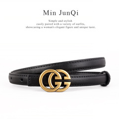 女士皮帶裝飾GG牛皮腰帶設計感小眾牛仔褲百搭黑色褲帶2024新款