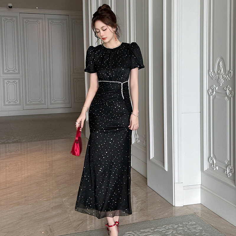 Pink Fishtail Engagement Evening Dress for Women 2026 Summer New Style French High-Waisted Long Dress 21648