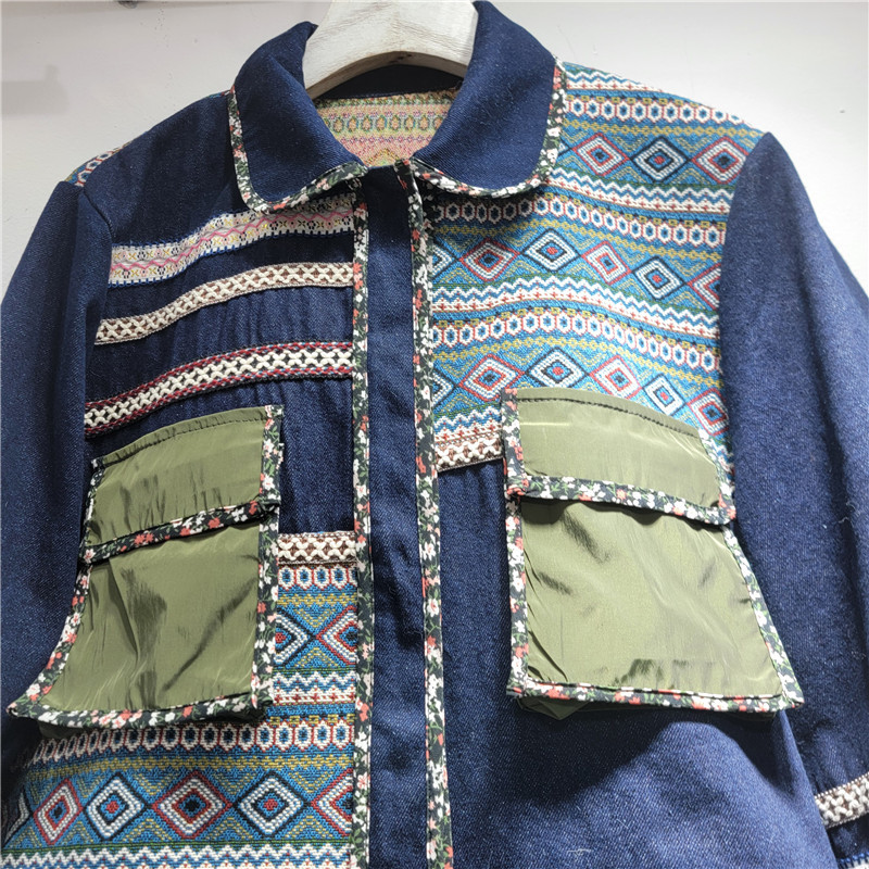 Chaqueta Corta de Mezclilla para Mujer de Diseño Empalmado image 3