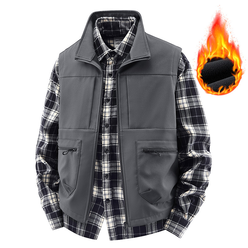 2025 New Autumn and Winter Men's Soft Shell Polar Fleece Vest Outdoor Casual Vest Jacket Fleece-Lined Thickeneded Windproof