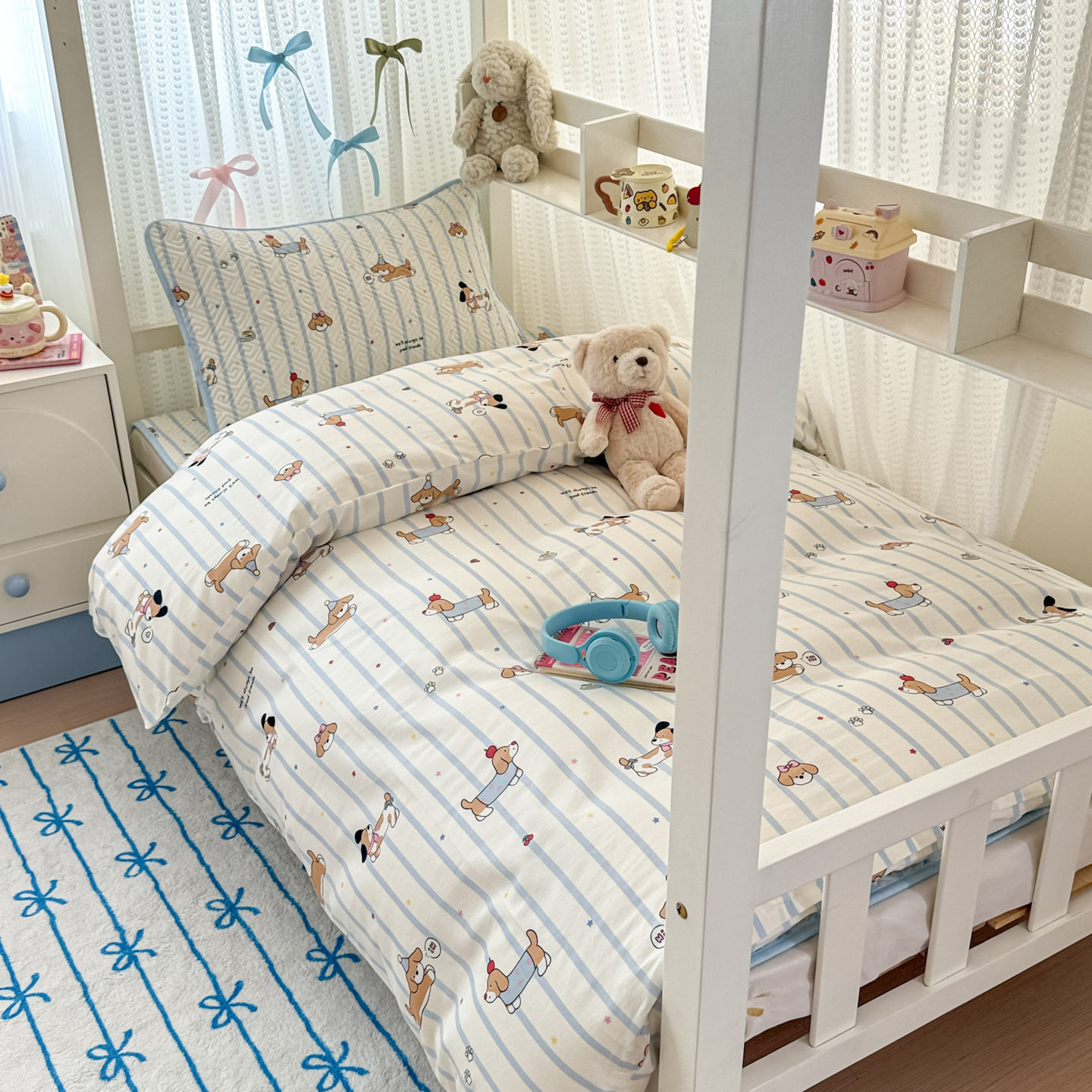 2025 New Cute Cartoon Pure Cotton Quilted Bed Cover Three-Piece Set Student Dormitory Bunk Bed Quilt Cover Pillowcase