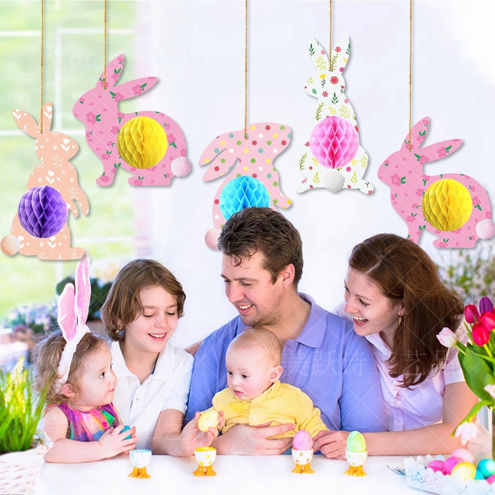 Amazon nuevo conejo de Pascua panal colgante Pascua de dibujos animados huevo conejo colgando Decoración