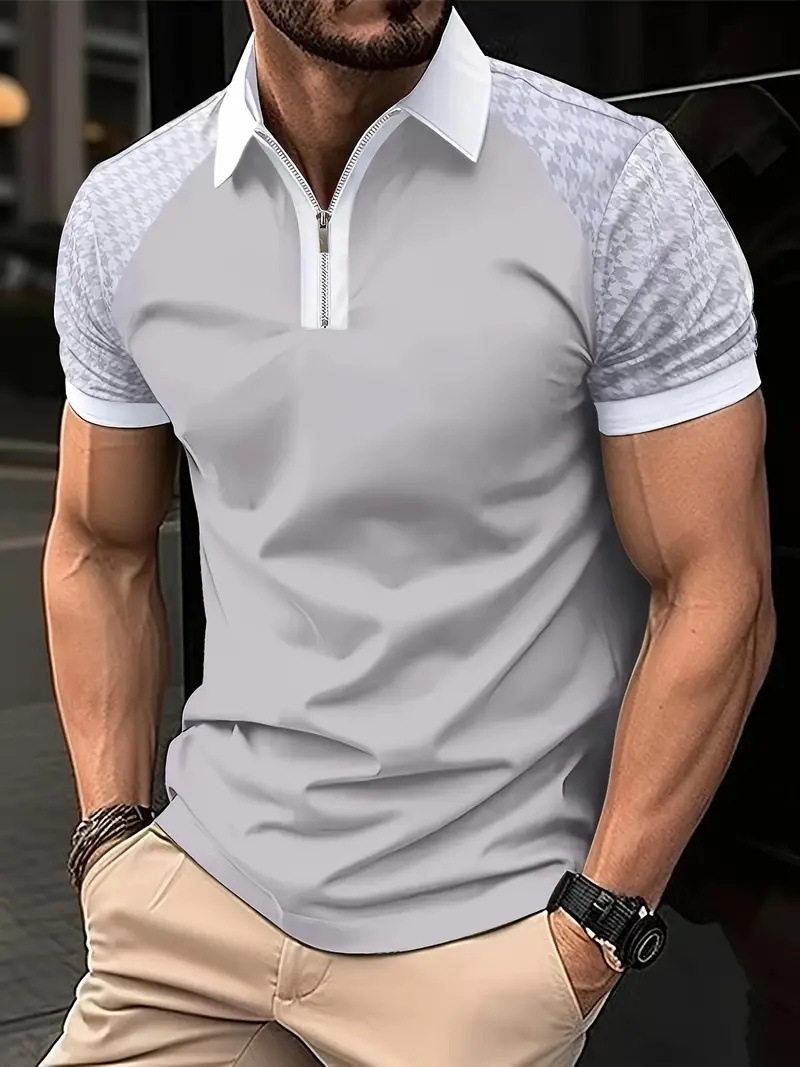 Venta caliente transfronteriza nueva impresión de degradado 3D de verano de gran tamaño casual para hombre suelto código europeo cremallera polo manga corta