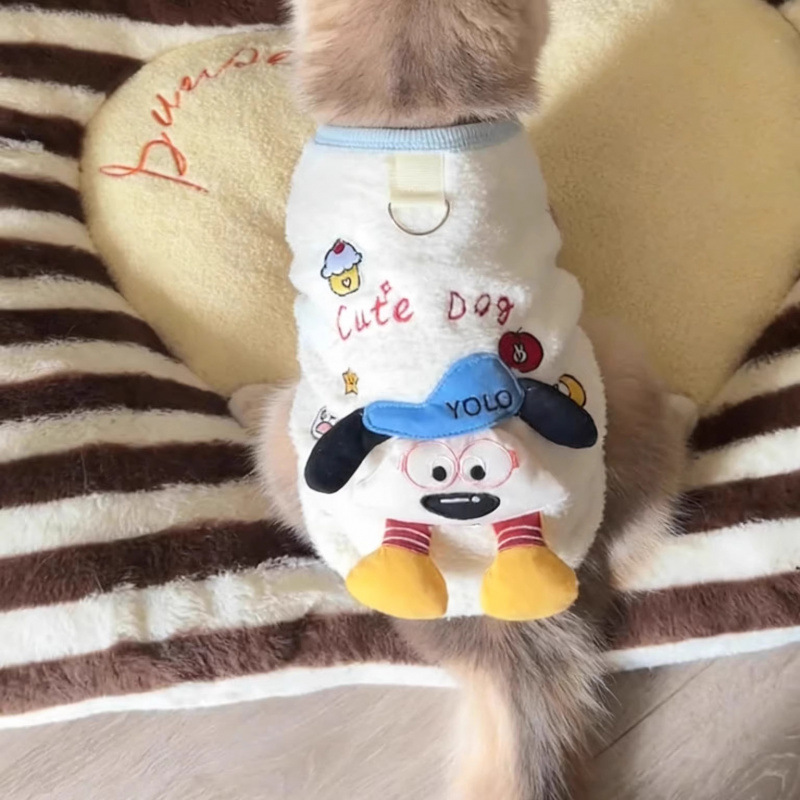 Otoño y invierno caliente gato super lindo ropa a prueba de frío lindo muñeca tridimensional hebilla de tracción mascota caliente gruesa ropa de dos patas