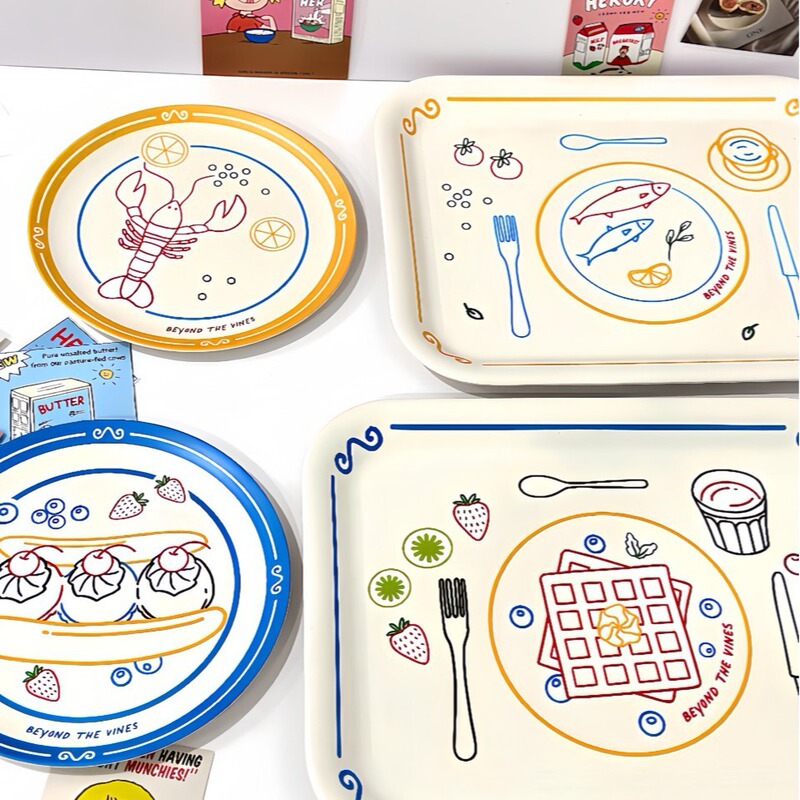 Colorful bamboo fiber food tray household dinner plate aromatherapy jewelry desktop storage plate large rectangular tray
