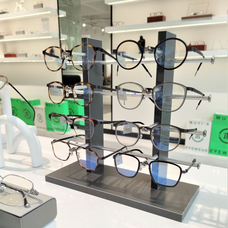 Double-Row Sunglasses Display Stand, Wooden Grain Display Rack, Counter Display Stand for Aviator Glasses