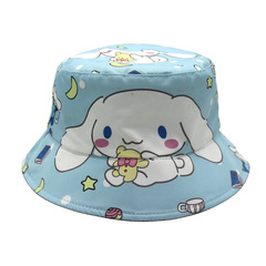 跨境新款白玉狗印花兒童漁夫帽卡通動漫三麗鷗男童女童遮陽帽盆帽