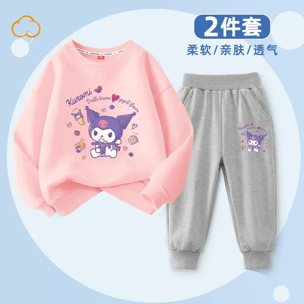 Kuromi round neck pink + trousers gray