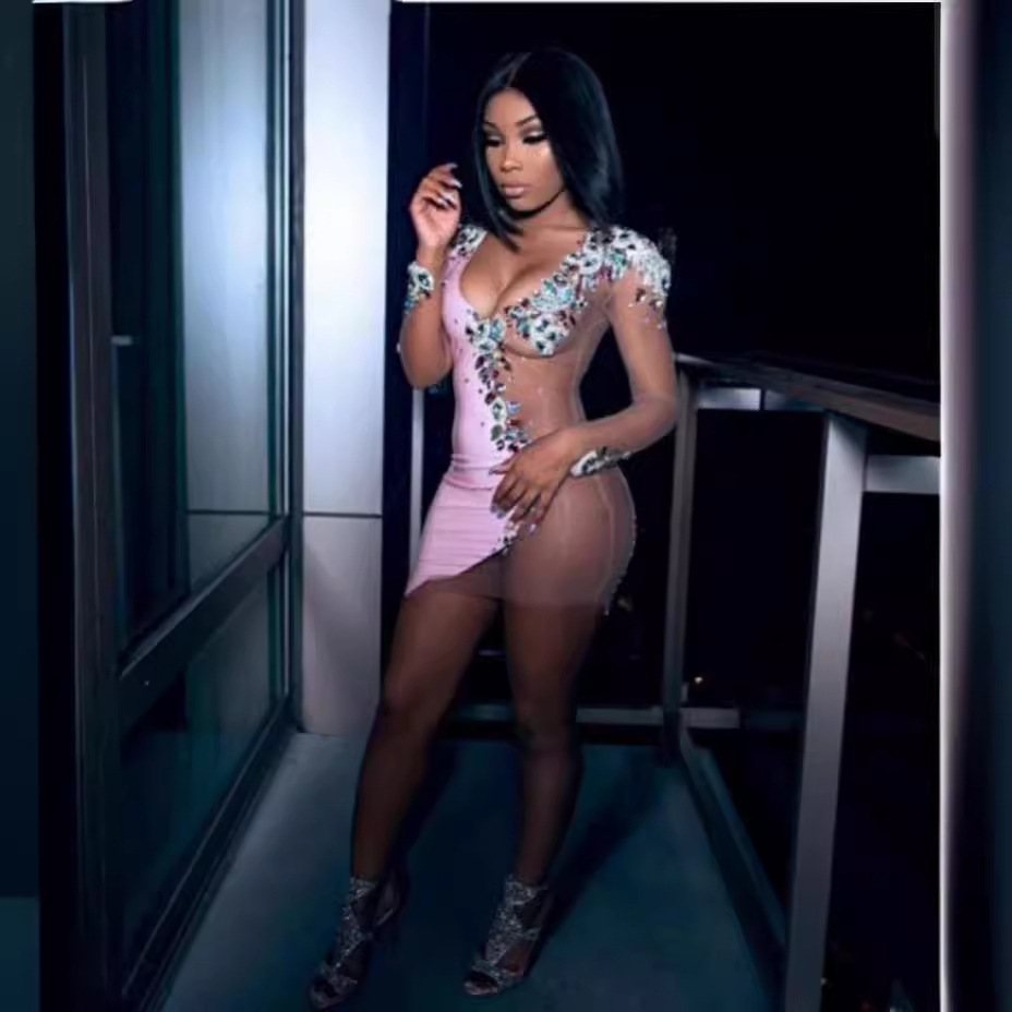 Patchwork Colorful Crystals Sexy Short Prom Dress Party Sexy Club Women Dresses