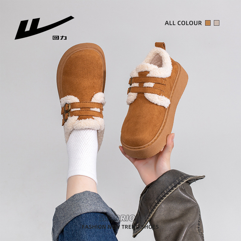 Retro retro nuevo botones de lana Bocken suela gruesa de invierno con zapatos cálidos de mujer cómodos zapatos de algodón coreano al por mayor