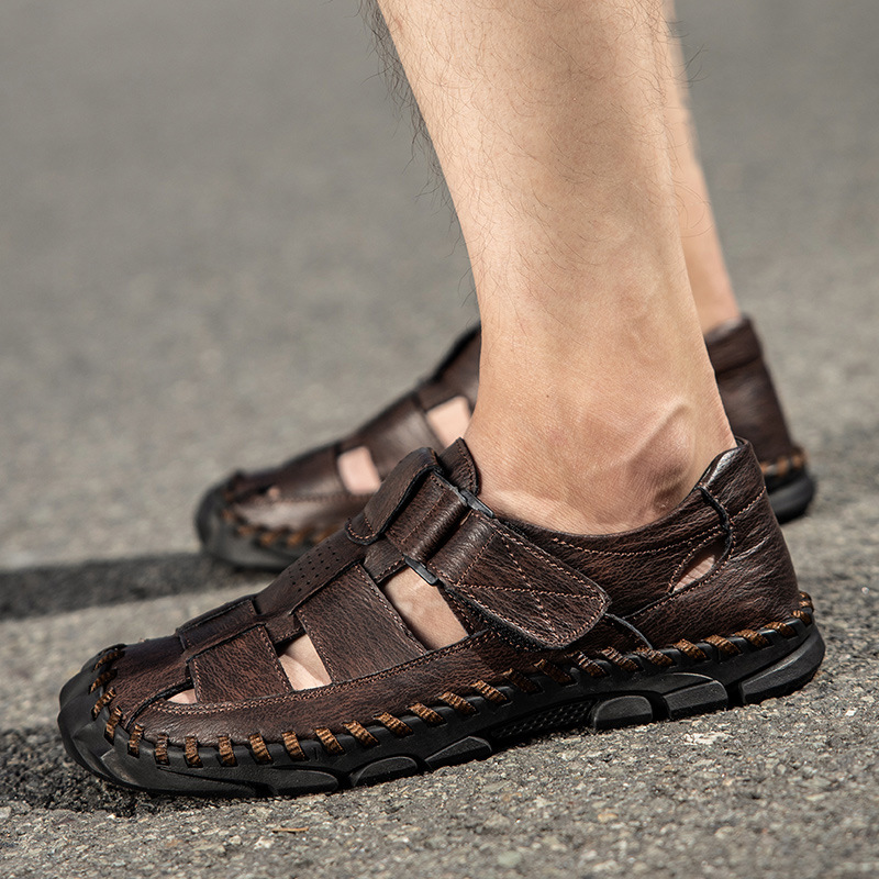 Comercio exterior explosión del comercio exterior 2025 nueva moda casual de cuero real un zapato zapatos de playa para hombres