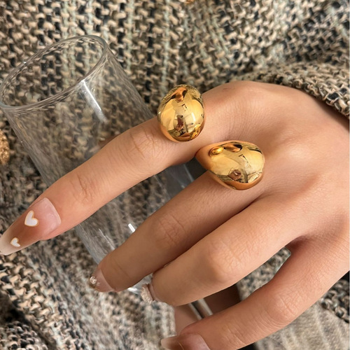 Anna European & American BV Gold & Silver Mirror-Finish Waterdrop Ring: French-Style, Light Luxury, Intricately Crafted, Open-Design Ring with a Premium, Trendy Appeal
