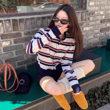 条纹针织开衫毛衣女2025春季新款撞色别致韩系小个子短款外套上衣