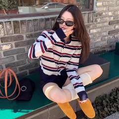 条纹针织开衫毛衣女2025春季新款撞色别致韩系小个子短款外套上衣