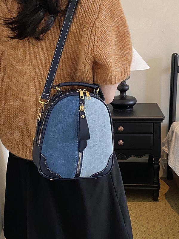 Bolsa de tendencia transfronteriza para mujeres 2026 nuevo nicho jeans empalmado mochila de hombro multifuncional image 4