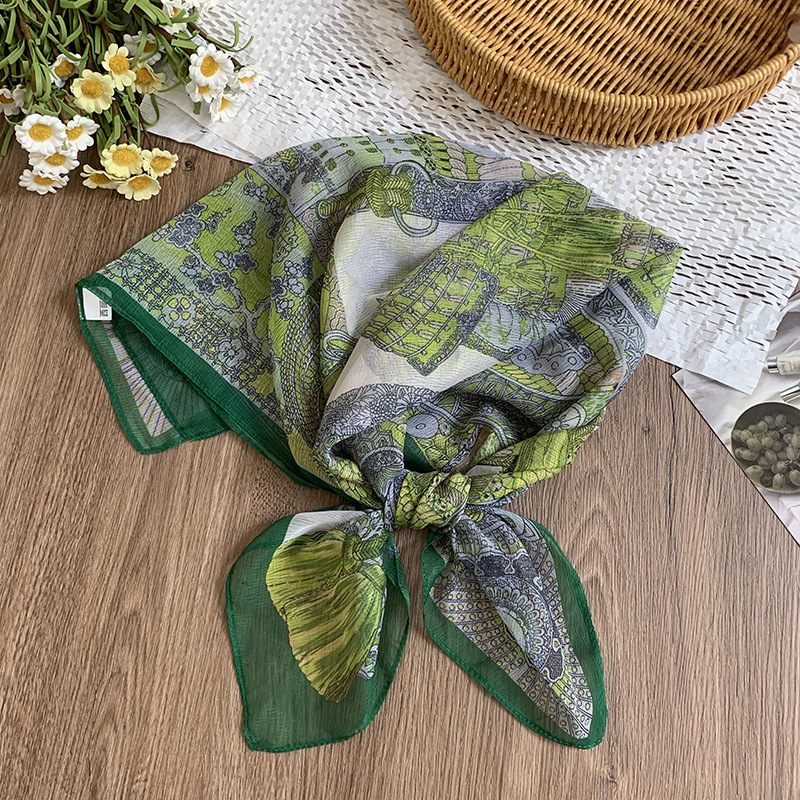 Bufanda de seda, bufanda cuadrada pequeña, personalidad retro, textura de algodón y lino, turbante, banda para el cabello, habitación con aire acondicionado de verano, protección para el cuello, chal exterior