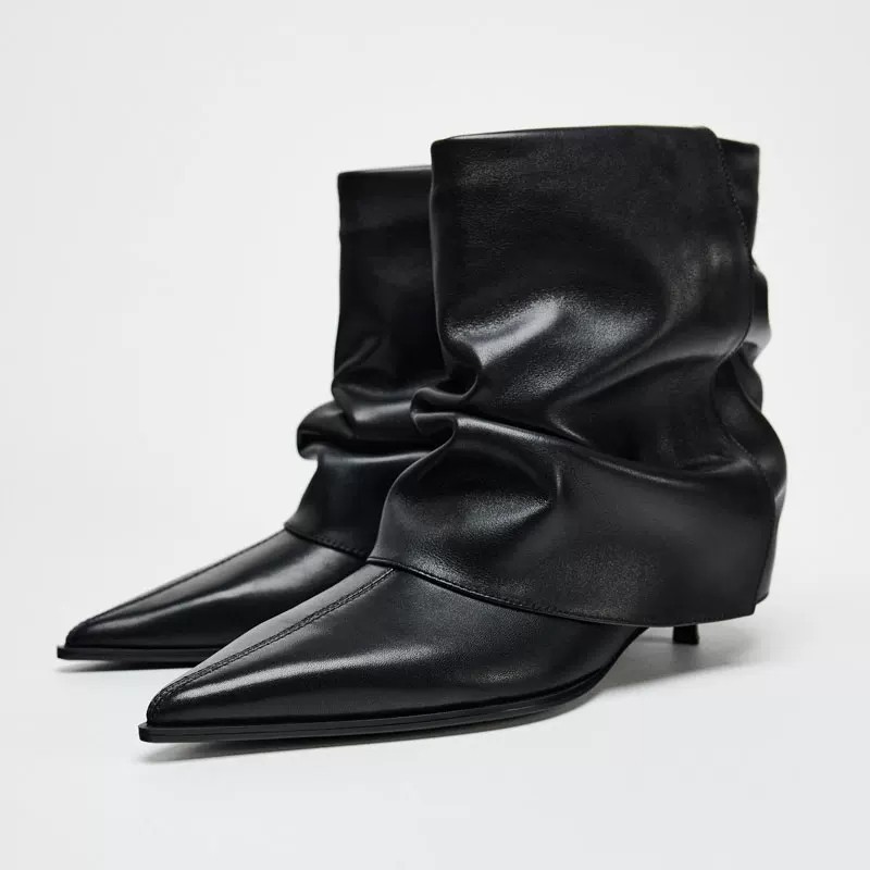 Botas Fruncidas de Caña Media para Mujer, de Tela, Térmicas, para Uso Diario