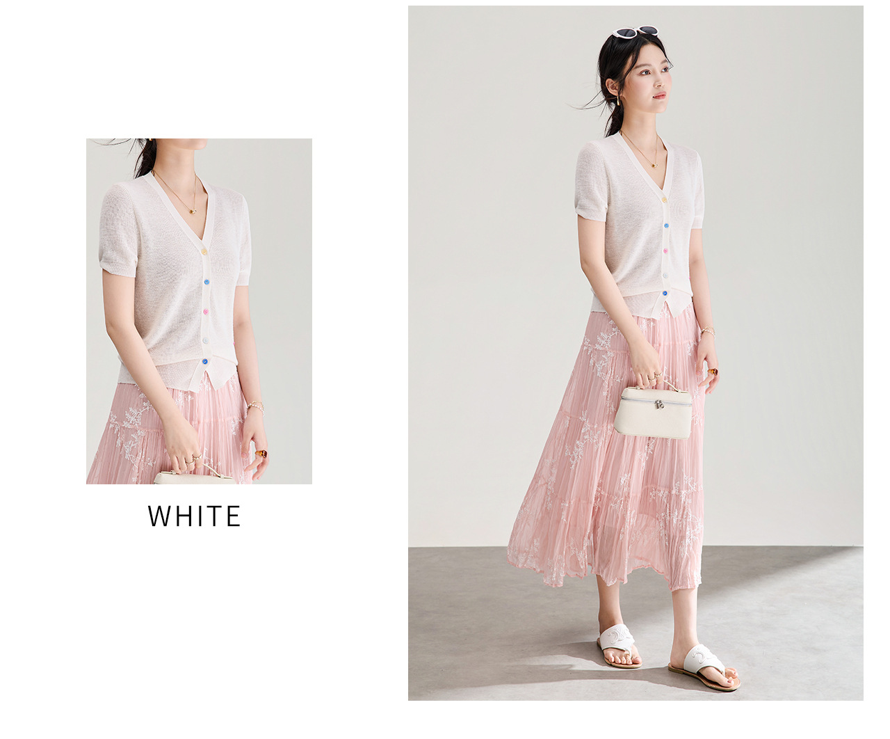 Áo cardigan nữ cổ V dệt kim sợi lanh siêu mịn, cúc màu, thoáng mát mùa hè — xanh lam chi tiết 25