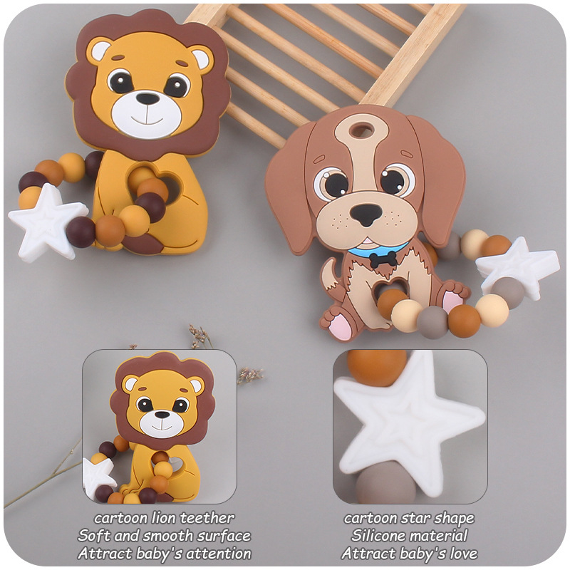 Suministros para bebés de dibujos animados animal León perro mordedor creativo bebé de silicona mordedura molar teether pulsera juguete