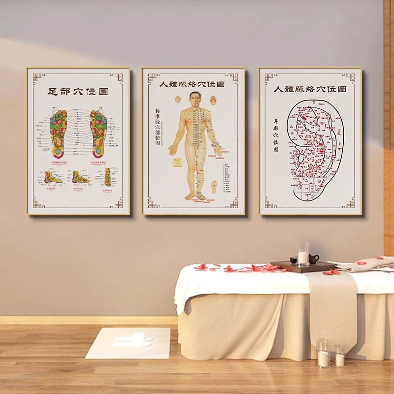 伝統的な中国医学の人体ツボチャート吊り絵美容室健康クリニック経絡チャート装飾絵画鍼治療理学療法室壁画