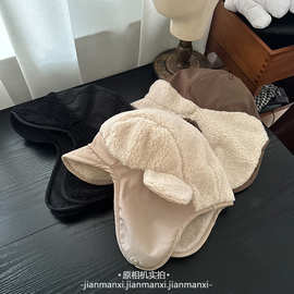 韩系正反双面可戴毛绒拼接雷锋帽女冬季保暖防风护耳帽骑车帽子男