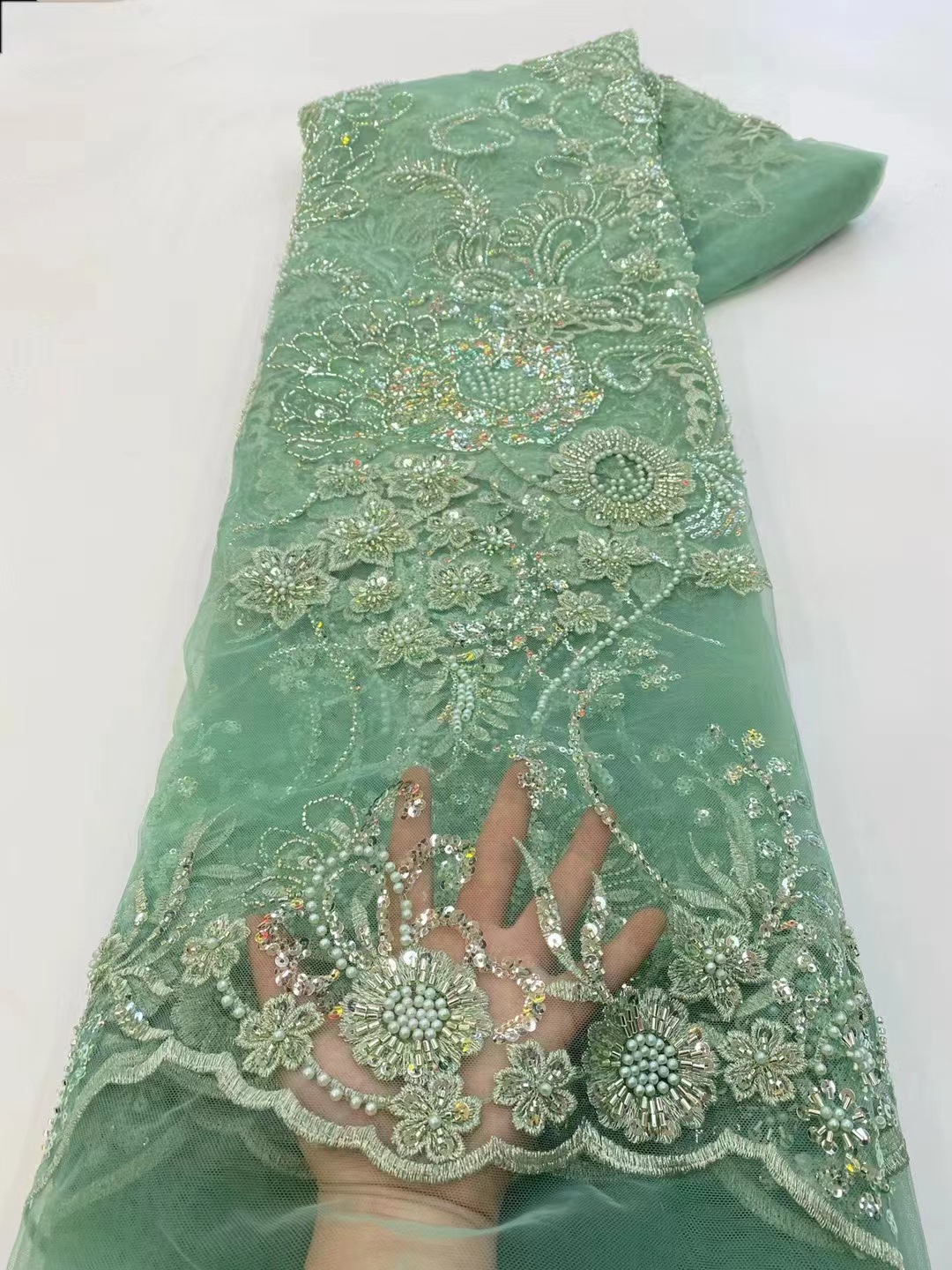 Encaje Bordado con Lentejuelas y Cuentas JX3575 para Vestido de Novia