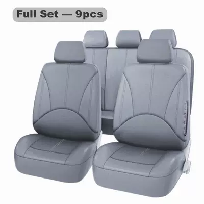 Seat cushion, seat cover Set Pu Leather Car Four-Season - gray-9-piece-set
